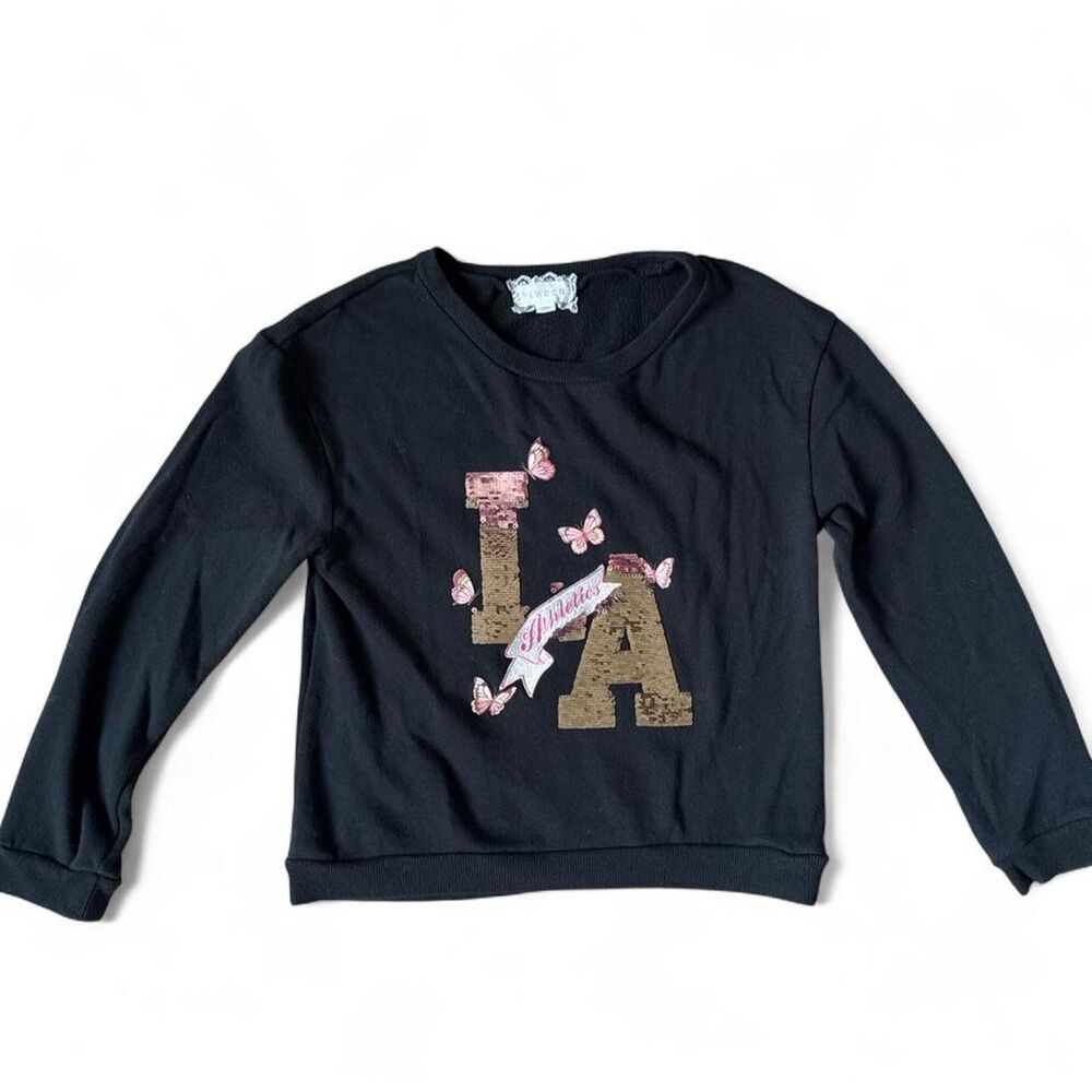 btween Girls Black LA Butterfly Sequin Sweatshirt Size 10